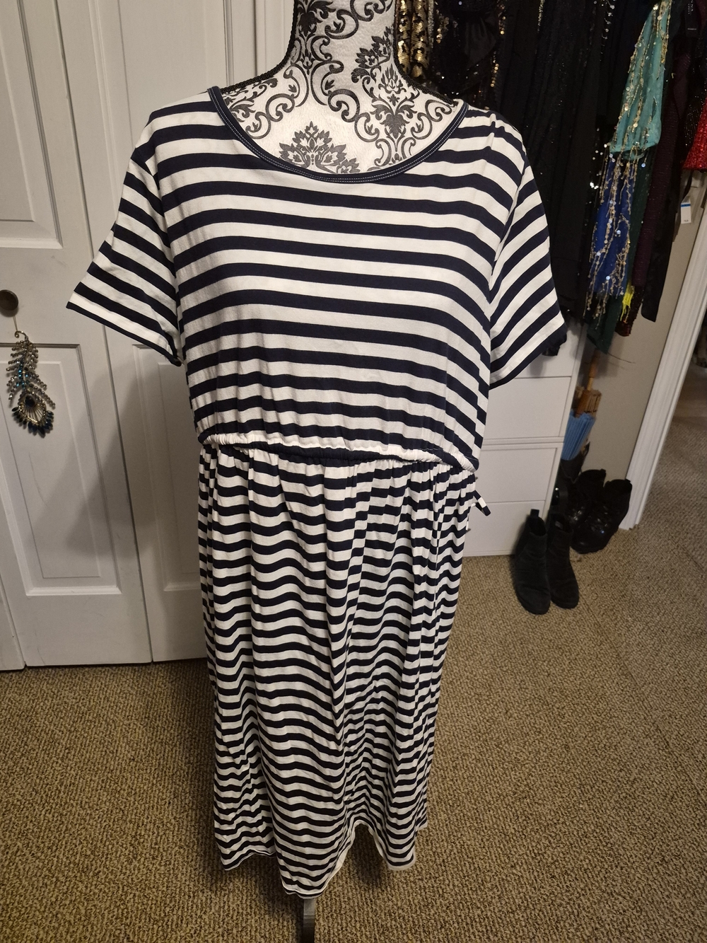 Isabel Maternity by Ingrid & Isabel Navy and White Striped Maxi Dress - XXL